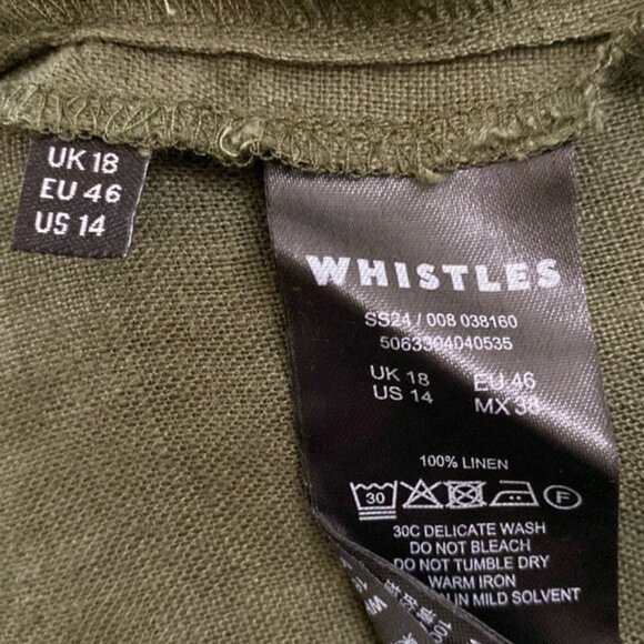 Whistles 100% Linen Wide Leg Crop Pants Womens 14 Olive Green Elastic Waist Soft - Picture 4 of 9